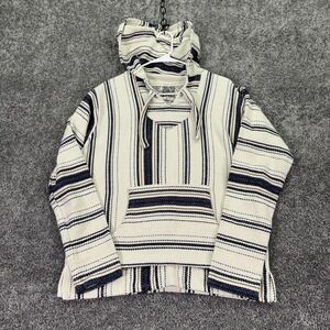Senor Lopez Hoodie Mens Medium White Striped Baja Pullover Kangaroo Pocket